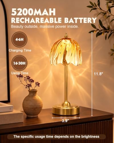 Nusogon Cordless Flower Table Lamp, 5200mAh Small Rechargeable Touch Lamp - Image 3