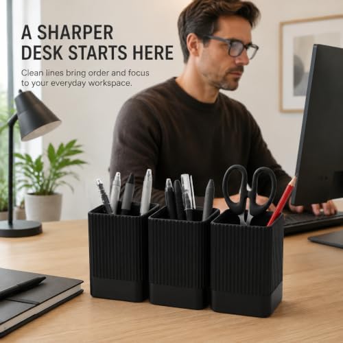 3 Pack Aesthetic Pen Holders for Desk,Sturdy Plastic Pencil Holder - Image 5