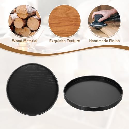 Wooden Serving Tray Round Wood Serving Tray Decorative Platter, 10.6 Inch Fit for Home Decor Kitchen Coffee Table Candle Holder, (Black) - Image 4