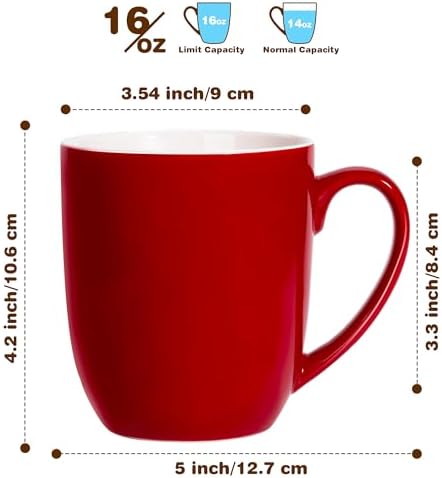 Large Ceramic Coffee Mug 16oz(475ml) Tea Cups Idea Gifts Red 1 Pack - Image 2