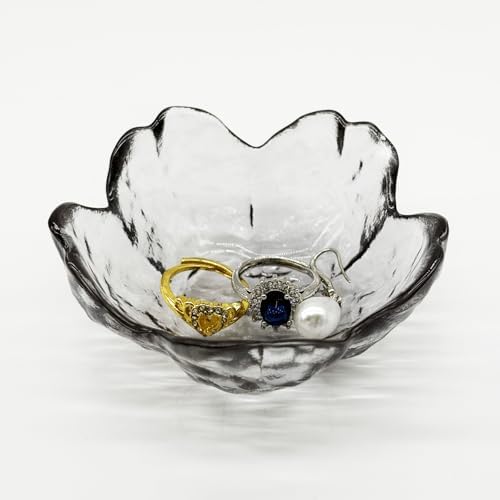 Flower Ring Dish Jewelry Tray, Glass Jewelry Dish Tray, Aesthetic Room Decor Small Trinket Dish, Nightstand Jewlery Ring Holder Dish, Bathroom Jewelry Plate Bowl for Rings Earrings Gift (Smoky Gray) by BESSKON