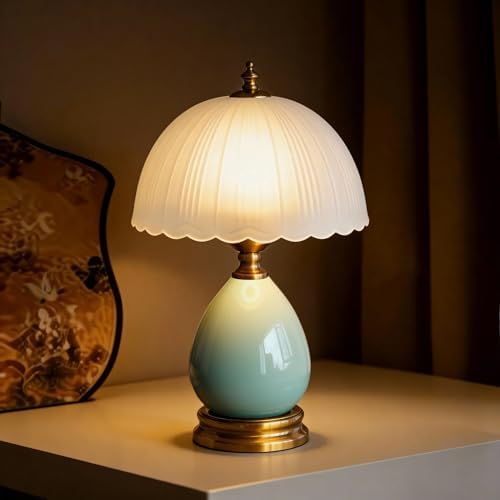 Vintage Ceramic Small Table Lamp with White Glass Shade by URLIGHTS