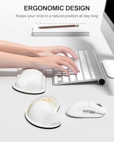 Auhoahsil Large Mouse Pad with Wrist Rests for Keyboard & Mouse, Thick Soft Ergonomic Memory Foam Wrist Supports, Big & Long Desk Mat 35.5 x 15.7 in, for Office Gaming Computer, White Gold Marble - Image 3