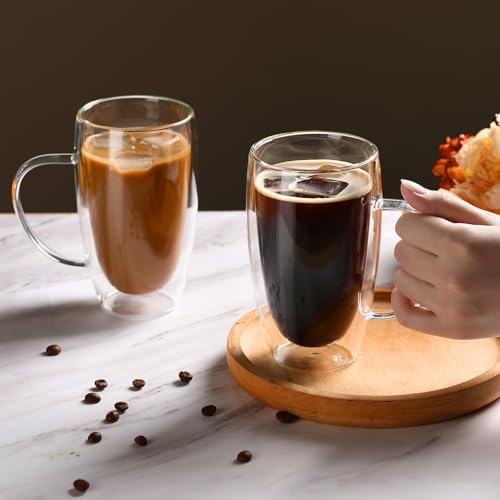 2-Pack 15 Oz Double Walled Glass Coffee Mugs with Handle,Large Insulated Layer Coffee Cups,Clear Borosilicate Mugs,Perfect for Cappuccino,Tea,Latte,Espresso,Hot Beverage,Wine,Microwave Safe - Image 3