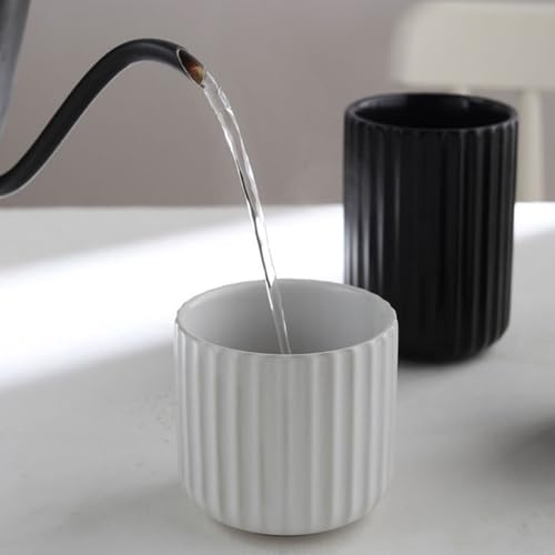 Nordic Ceramic Mug, Japanese Tea Cup 6oz Striped Cup No Handle Drinking Cup for Espresso, Cortado, Matcha, Green Tea, Microwave and Dishwasher Safe, Minimalist coffee Cup-Matte White - Image 5