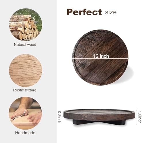 Round Decorative Tray Farmhouse Kitchen Decor Soap Dish, 12" Bark Brown - Image 4