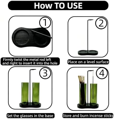 Green Glass Incense Holder, Colorful Incense Sticks Burner Holder with Storage,Hang Upside Down Incense Holder for Sticks with Glass Ash Catcher for Meditation Yoga Spa Room Decor (Green) - Image 4