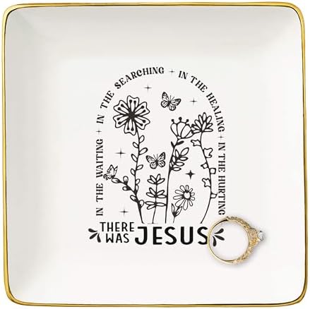 NZY Affirmation Positive Birthday Christmas Gift for Woman,Inspirational Christian Scripture Religious Bible Verse Reminder Gifts for Women-Jewelry Tray Trinket Holder Ring Dish,There Was Jesus by NZY