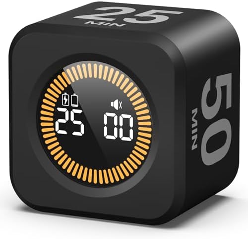 KADAMS Pomodoro Timer Visual - Productivity Pomodoro Cube, 5/10/25/50 Min Countdown & Countup, Silent – Ideal for Work Study Cook Workout Kitchen School Classroom Office ADHD Gift Kids (1, Black) by KADAMS