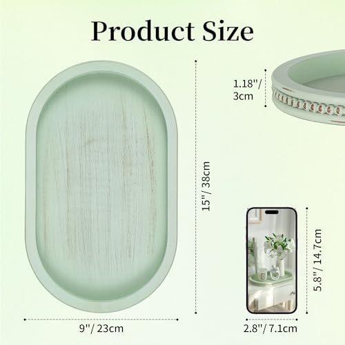 Hanobe 15" Sage Green Decorative Trays for Coffee Table Decor, Beaded Edge - Image 6