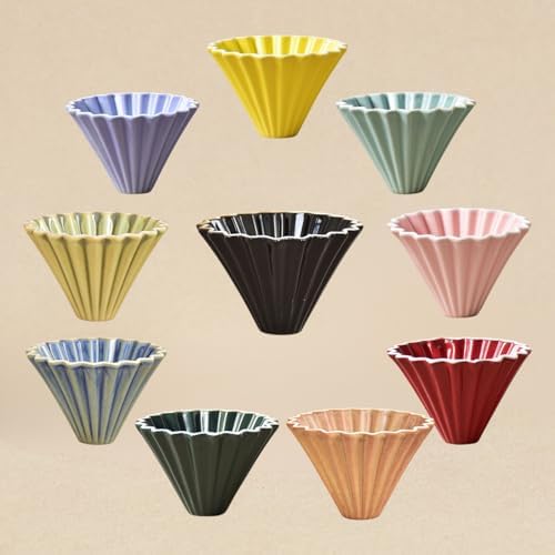 Yellow Ceramic Pour Over Coffee Dripper - 10.3×7.8cm Origami-Inspired V60 Cone Filter, Heat Retaining Hand Brew Cup with Deep Grooves for Smooth Flow and Rich Coffee Flavor - Image 2