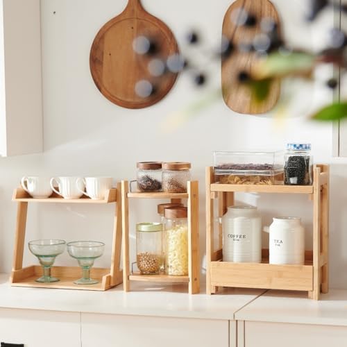 GOBAM Bamboo Makeup & Countertop Organizer, Large - 2 Layer Cosmetics, Lipsticks, Jewelry, Brushes, Hair Accessories & Perfume Organizer for Dresser, Easy Assembly - Natural - Image 2