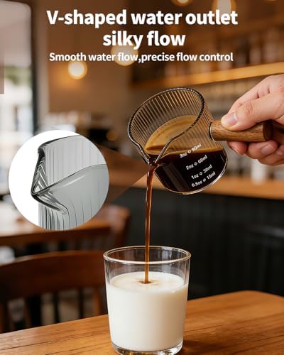 Espresso Measuring Cup 3 Oz, Espresso Glass Cups with Wood Handle, Milk Frothing Cup, Espresso Cup for Coffee, Milk, Tea or Maple Syrup Serving (Gray, 3 oz) - Image 5