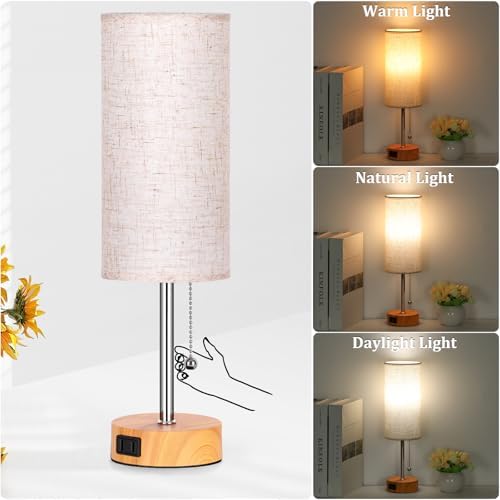 Dott Arts Table Lamp for Bedroom, 3-Color Bedside Lamps with Pull Chain - Image 2