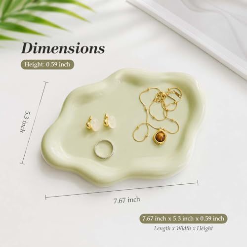 Gifts For Women Green Cloud Ceramic Jewelry Dish Tray, Vanity Ring Dish Ceramic Trinket Ring Holder, Room Decor Aesthetic,Decorative Cloud Vanity Key Tray Present for Wife Mom Daughter (Cloud-Green) - Image 4