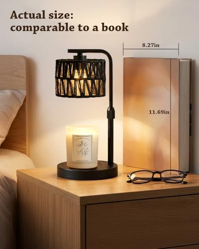 Candle Warmer Lamp, Timer Dimmable Candle Lamp, Adjustable Height and Brightness Candle Warmer, Black Boho Rattan Lampshade and 2 Bulbs, Suitable for Home Decor, Birthday Gifts for Women Mom - Image 7