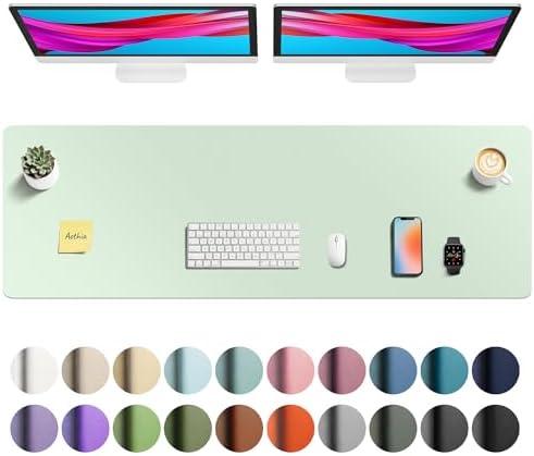 Aothia Faux Leather Desk Mat - Non-Slip PU Leather Desk Blotter, Waterproof Writing Surface, Large Desk Pad for Office & Home (Aqua, 55" x 17") by AothiaSimpleNaturalUnique