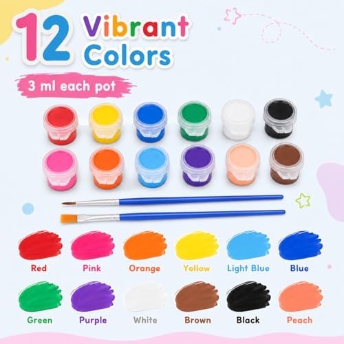 280 Pcs Washable Acrylic Paint for Kids Arts and Crafts, 20 Gouache Watercolor Paint Sets of 12 Colors for Party Classroom Painting Supplies, 20 Flat and 20 Pointed Brushes - Image 5
