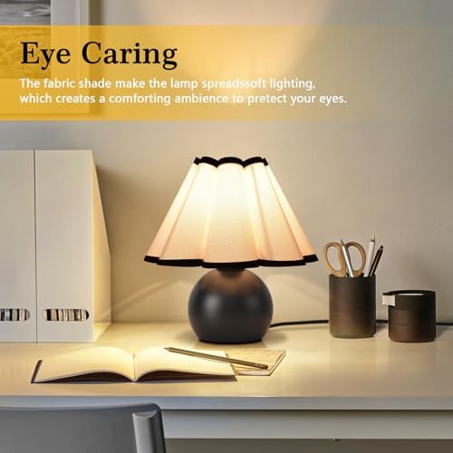 Matte Black Small Touch Control Table Lamp for Bedroom,Black Bedside Lamps for Nightstand,Cute Mini Small Table Lamps for Small Spaces with Scalloped Shade for Kitchen Counter,Bookshelf,Living Room - Image 6