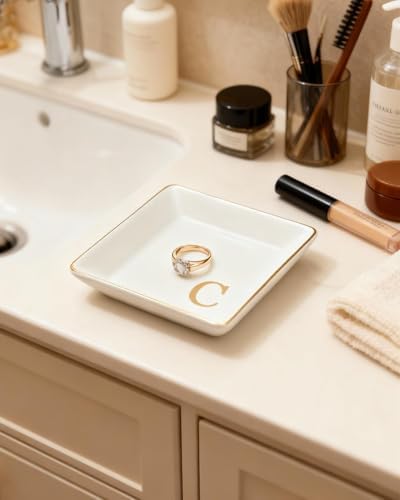 Fmeida Personalized Jewelry Dish Tray with Initial, Gifts for Women Bride - Image 6