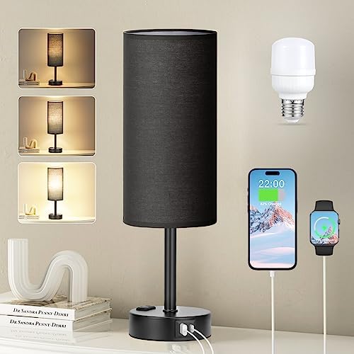 Fenmzee Black Bedside Lamp for Bedroom, Dimmable Touch, USB A+C, AC Outlet by Fenmzeelighting