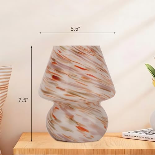 Mushroom Lamp Small Glass Table Lamp, Bedside Nightstand Lamp, Cute Desk Lamp for Bedroom, Dorm, Living Room & Kitchen, Classic Vintage Home Decor Lamp (2, Dusty Rose&Burnt Orange Swirl Glass) - Image 5