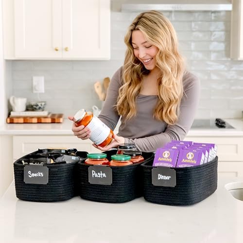 NaturalCozy 13.5”x8.5”x5.5” Rectangle Storage Baskets for Shelves 3 Pack | Cotton Rope Woven Small Baskets for Organizing | Small Storage Bins for Nursery, Bathroom, Closet, Shelf, Decorative - Image 4