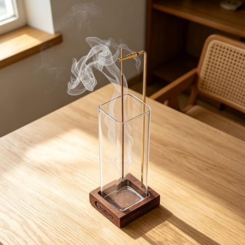 Ceremony Incense Holder, Wooden Incense Burner with Glass Ash Catcher (Wooden Square) - Image 3