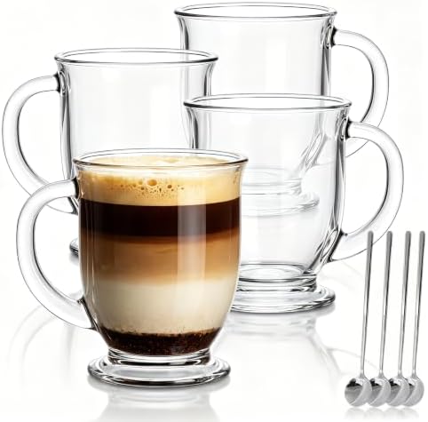 Accguan 15 oz Clear Glass Coffee Mugs Set of 4 with Handle, Non-Toxic by Accguan