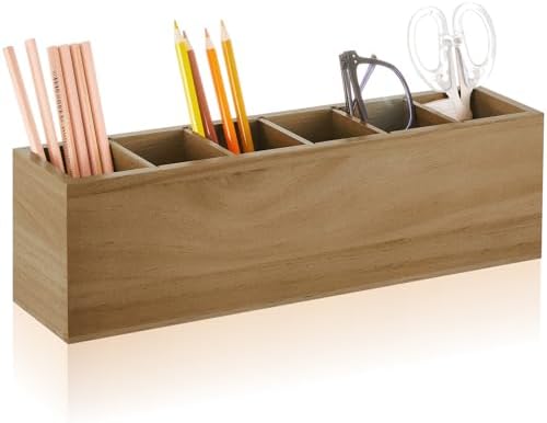 Jetec Wooden Pencil Pen Holder for Desk, Wood Color, 6 Compartments by Jetec