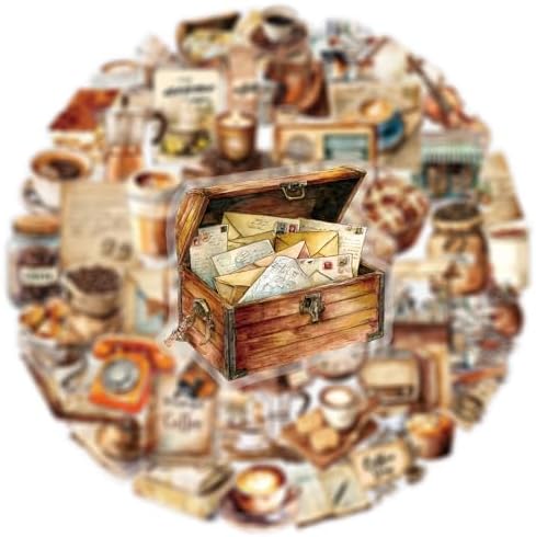 50 PCS Retro Coffee Stickers for Scrapbooking Journaling Junk Journal Scrapbook Supplies - Waterproof Transparent PET Aesthetic Decals for Resin Crafts Decorative Art Crafts (Retro-3) - Image 2