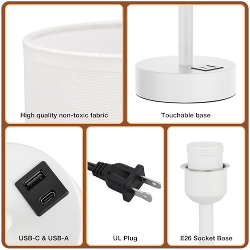 Dicoool Bedside Table Lamp for Bedroom - 3-Way Dimmable Touch Lamp, USB A+C - Image 6