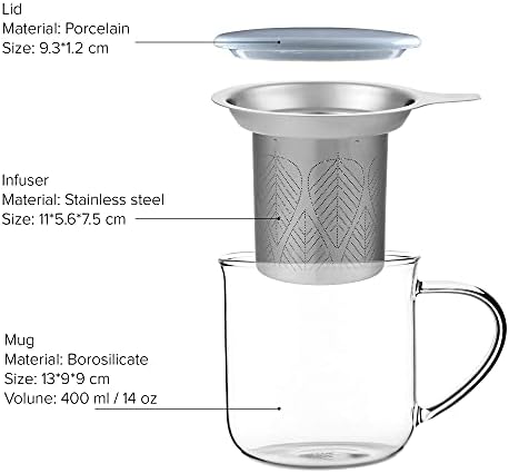 VIVA Minima Eva Glass Tea Cup with Infuser and Lid, 14 oz, Hazy Blue - Image 2