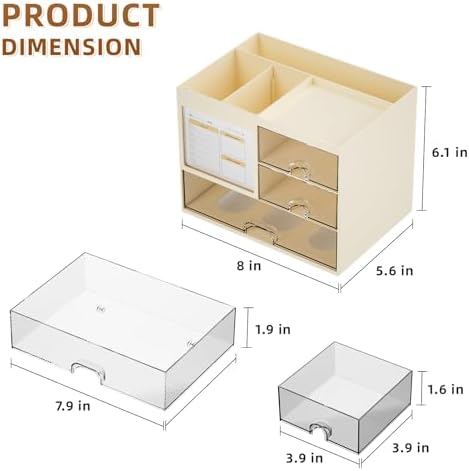 Marbrasse Desk Organizer with 3 Drawer, Multi-Functional Pencil Pen Holder for Desk, Desktop Organizer Storage for Office Home Art Supplies (Beige) - Image 3