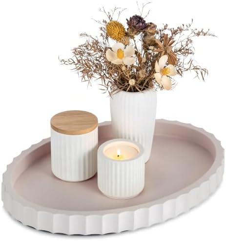 Hanobe Oval Decorative Coffee Table Tray for Home Decor with Wavy Edge by Hanobe