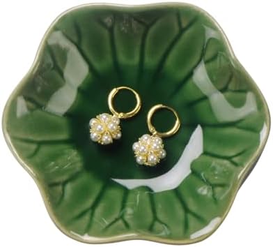 JAMEND CLXP Lotus Leaf Shape Decorative Ring Tray, Small Key Bowl, Ceramic Trinket Tray Jewelry Dish Organizing Necklace Earrings, Home Decoration for Mom Best Friend Sister, Emerald Green. by JAMEND+CLXP
