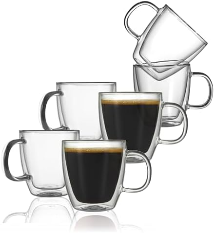 CNGLASS Insulated Espresso Glass Mugs 5.4oz/160ml, Small Clear Coffee Mugs Set of 6, Double Wall Glass Cups with Handle for Tea and Macchiato by CNGLASS