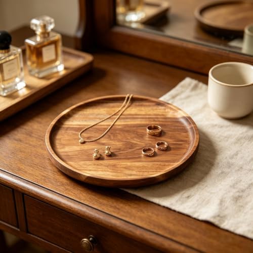 6 in Round Wooden Platter, Natural Acacia Tray, Wooden Dinner Plates, Tray Organizer, Serving Tray for Coffee Table, Home Decor, Fruit, Appetizer (6 Inch) - Image 6
