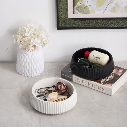 Concrete Key Bowl for Entryway Table, 7" Key Holder Bowl for Keys, Black - Image 6