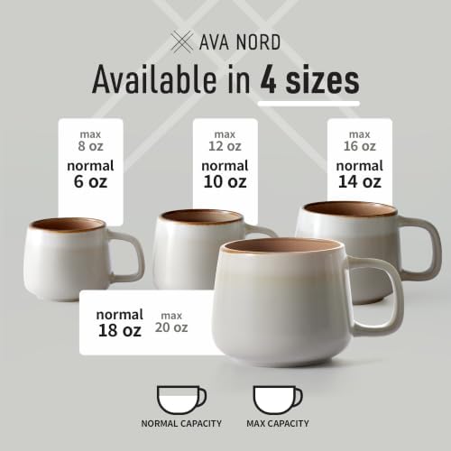 Ava Nord Stoneware Ceramic Coffee Mugs Set of 4 | 12 oz | Sage Ash - Image 5