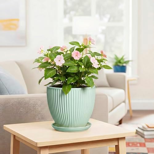 Ceramic Plant Pot, 8 Inch Flower Pots with Saucer, Mint Green - Image 6