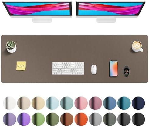 Aothia Faux Leather Desk Mat - Non-Slip PU Leather Desk Blotter, Waterproof Writing Surface, Large Desk Pad for Office & Home (Coffee, 55" x 17") by AothiaSimpleNaturalUnique