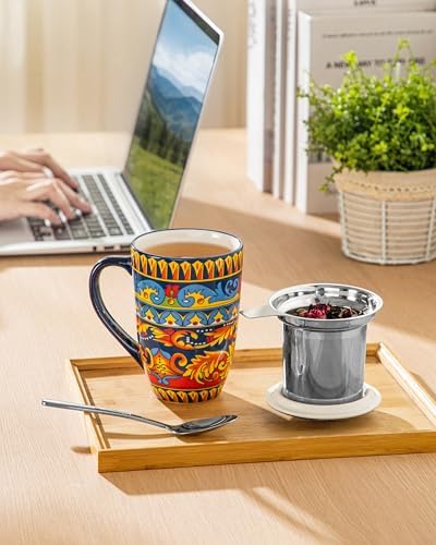 vancasso 18 Oz Tea Infuser Mug with Lid, Midnight Peacock - Image 6