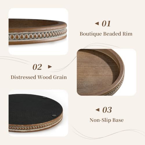 Hanobe Round Wooden Tray Decor for Coffee Table, Decorative Candle Plate - Image 5