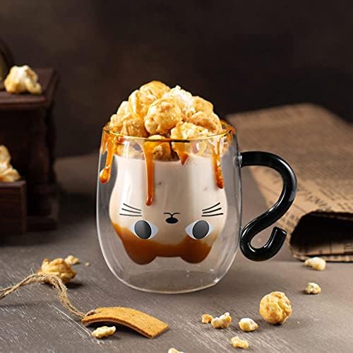 ecooe Cute Cat Mug Glass Coffee Cup 9.8oz Double Walled Glass Mug Latte Cup - Image 5