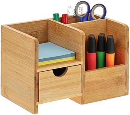 Relaxdays Desk Organiser, Drawer & Shelf, 2 Compartments, Natural by Relaxdays