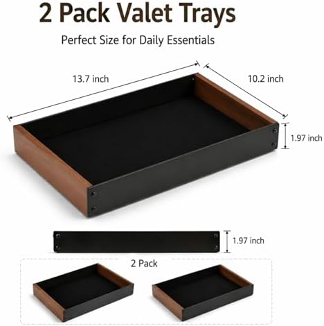Geelin 2 Pack Desk Drawer Organizer, Valet Tray for Men, Nightstand Tray Acacia Wooden and Metal Entryway Bedside Dump Holder Accessories for Wallets, Keys, Watches, Phones, Loose Change, Trinkets - Image 2