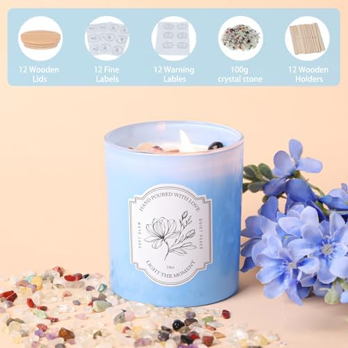 12 Pcs 10oz Blue Glass Candle Jars with Lids & Crystals for Candle Making - Image 5