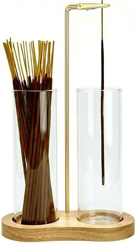 Glass Natural Incense Holder,Warm Minimalism Incense Sticks Burner Holder with Storage,Hang Upside Down Incense Holder for Sticks with Glass Ash Catcher for Meditation Yoga Room (Natural) by MoocerviIncenseHolder