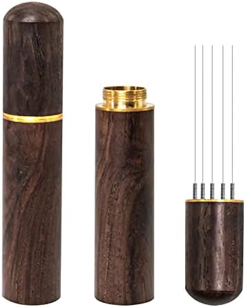 Zolunu Espresso Coffee Stirrer 5 Needles 0.4mm Espresso Distribution Tools, Natural Wood Handle and Stand (Walnut) by Zolunu
